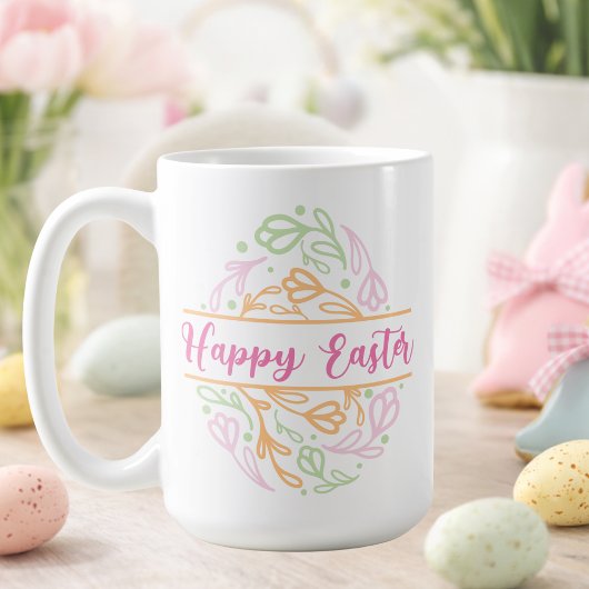 Pastel Pink Floral Easter Egg Happy Easter 15oz コーヒーマグカップ