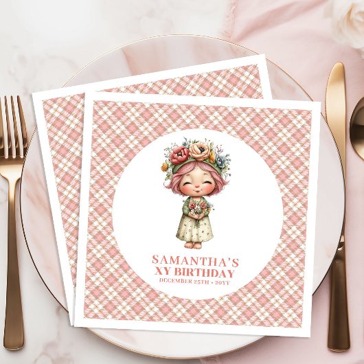 Pastel Pink Floral Fairy 4th Birthday Party Napkin