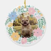 Pastel Pink Floral French Bulldog Custom Photo セラミックオーナメント (裏面)