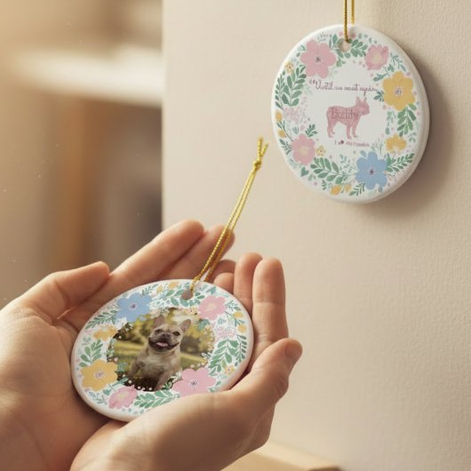 Pastel Pink Floral French Bulldog Custom Photo セラミックオーナメント