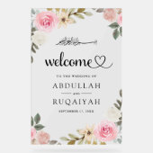 Pastel Pink Floral Muslim Wedding Welcome アクリルサイン (正面)