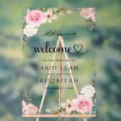 Pastel Pink Floral Muslim Wedding Welcome アクリルサイン (ニュートラル)