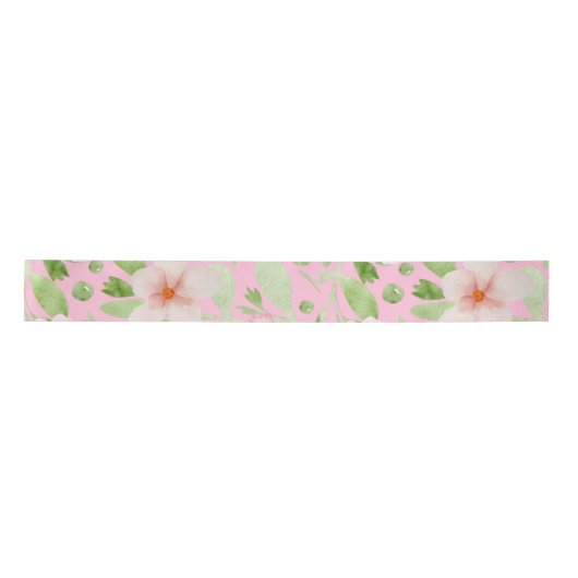 Pastel Pink Floral Pattern - Soft Blush Flowers  サテンリボン (正面)