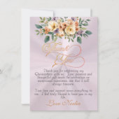 Pastel Pink - Floral & Silver Tiara Quinceanera サンキューカード (正面)