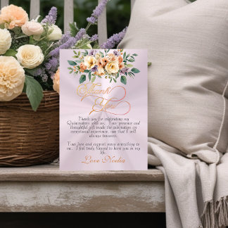 Pastel Pink - Floral & Silver Tiara Quinceanera サンキューカード