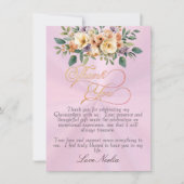 Pastel Pink - Floral & Silver Tiara Quinceanera サンキューカード (正面)
