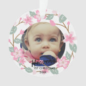 Pastel Pink Floral Wreath Baby Keepsake オーナメント (正面)