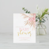 Pastel Pink Flower Baby Shower Invite 箔シーズンポストカード (立ち正面)