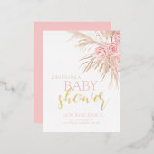Pastel Pink Flower Baby Shower Invite 箔シーズンポストカード (正面/裏面)