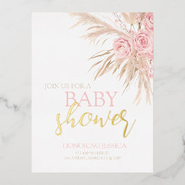 Pastel Pink Flower Baby Shower Invite 箔シーズンポストカード