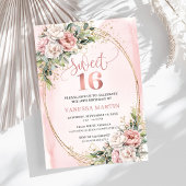 Pastel Pink Flowers Greenery 16th Birthday Invites 招待状