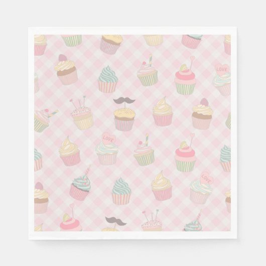 Pastel Pink Gingham Cute Cupcakes Pattern スタンダードランチョンナプキン (正面)