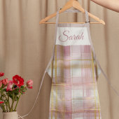 Pastel Pink & Gold Plaid Custom Name Kitchen Apron エプロン