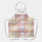 Pastel Pink & Gold Plaid Custom Name Kitchen Apron エプロン (正面)