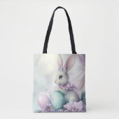 PASTEL PINK & GREEN EASTER EGGS & BUNNY RABBIT トートバッグ (正面)