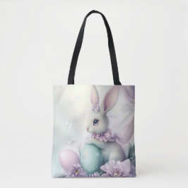 PASTEL PINK & GREEN EASTER EGGS & BUNNY RABBIT トートバッグ
