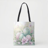 PASTEL PINK & GREEN EASTER EGGS & FLOWERS トートバッグ (正面)