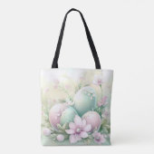 PASTEL PINK & GREEN EASTER EGGS & FLOWERS トートバッグ (裏面)