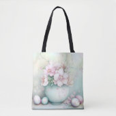 PASTEL PINK & GREEN EASTER VASE & FLOWERS トートバッグ (正面)