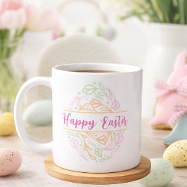 Pastel Pink Green Floral Easter Egg Happy Easter コーヒーマグカップ