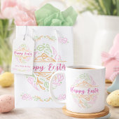 Pastel Pink Green Floral Easter Egg Happy Easter コーヒーマグカップ