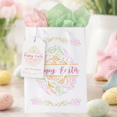 Pastel Pink Green Floral Easter Egg Happy Easter ミディアムペーパーバッグ