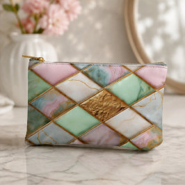 Pastel Pink Green Marble Mosaic Gold Luxury アクセサリーポーチ