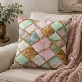 Pastel Pink Green Marble Mosaic Gold Luxury クッション
