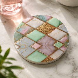 Pastel Pink Green Marble Mosaic Gold Luxury コースター