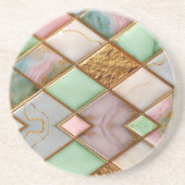 Pastel Pink Green Marble Mosaic Gold Luxury コースター (正面)