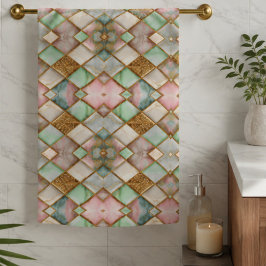 Pastel Pink Green Marble Mosaic Gold Luxury ゴルフタオル