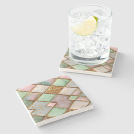 Pastel Pink Green Marble Mosaic Gold Luxury ストーンコースター