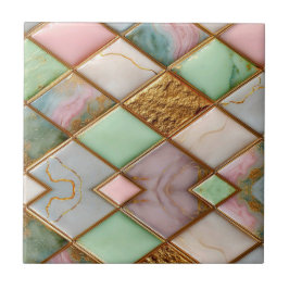 Pastel Pink Green Marble Mosaic Gold Luxury タイル