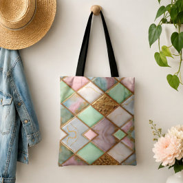 Pastel Pink Green Marble Mosaic Gold Luxury トートバッグ