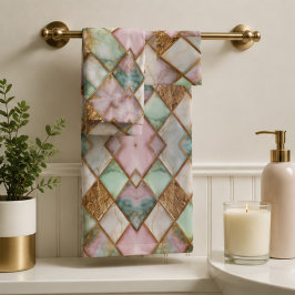 Pastel Pink Green Marble Mosaic Gold Luxury バスタオルセット