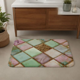 Pastel Pink Green Marble Mosaic Gold Luxury バスマット
