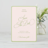 Pastel Pink & Green Stripes Border Retro Wedding セーブザデート (スタンド正面)