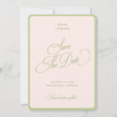 Pastel Pink & Green Stripes Border Retro Wedding セーブザデート (正面)