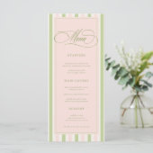 Pastel Pink & Green Stripes Retro Wedding Menu メニュー (スタンド正面)