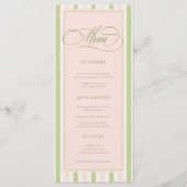 Pastel Pink & Green Stripes Retro Wedding Menu メニュー (正面)