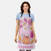 Pastel Pink Halloween Ghost with Custom Name エプロン (着用した状態)