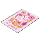 Pastel Pink Halloween Ghost with Custom Name ノートブック (左側)