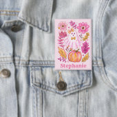 Pastel Pink Halloween Ghost with Custom Name 缶バッジ (インサイチュ)