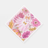 Pastel Pink Halloween Ghost with Flowers and Pumpk スタンダードランチョンナプキン (角)