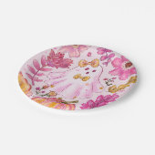 Pastel Pink Halloween Ghost with Flowers and Pumpk ペーパープレート (アングル)