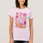 Pastel Pink Halloween Ghost with Flowers and Pumpk Tシャツ (正面)