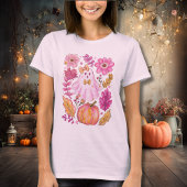 Pastel Pink Halloween Ghost with Flowers and Pumpk Tシャツ