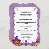 Pastel Pink Halloween Party Invitation with Pumpki (正面/裏面)