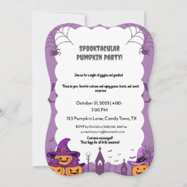 Pastel Pink Halloween Party Invitation with Pumpki