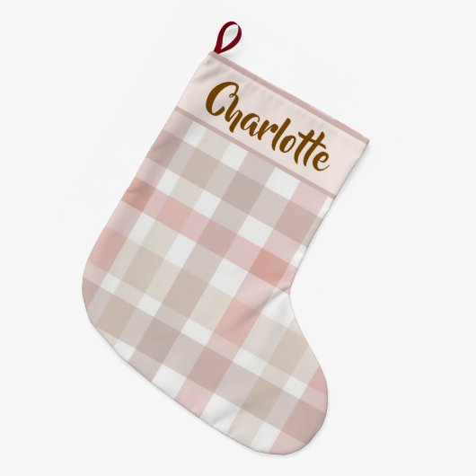 Pastel Pink Holiday Plaid | Christmas Stocking ラージクリスマスストッキング (正面 (吊り時))